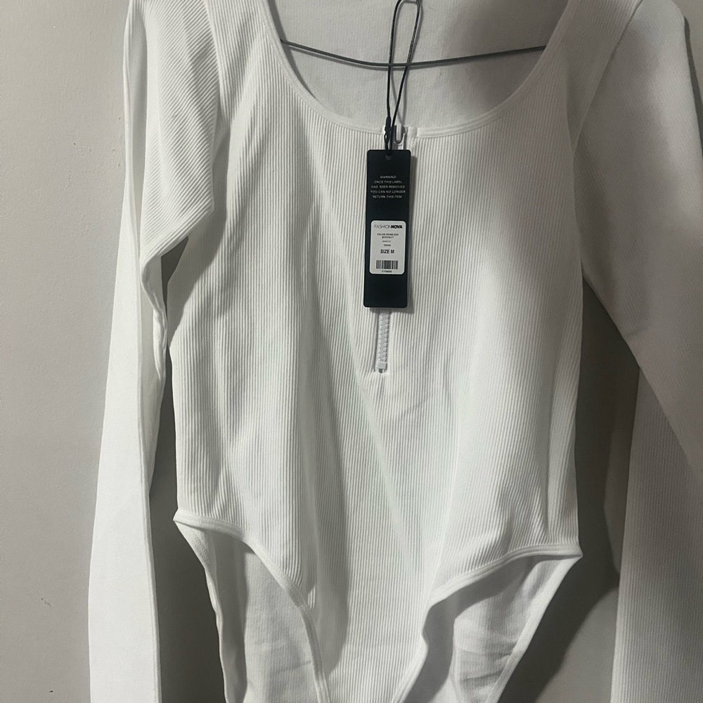 Fashion Nova White Ribbed Bodysuit